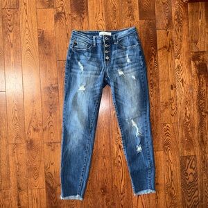 KanCan Distressed Ankle Jeans in Deep Blue